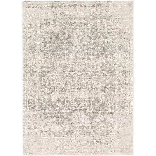 3' x 5' Distressed Oriental Area Rug in Light Grey / Beige