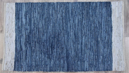 Timbergirl Navy Natural Leather and Jute Handmade Rug