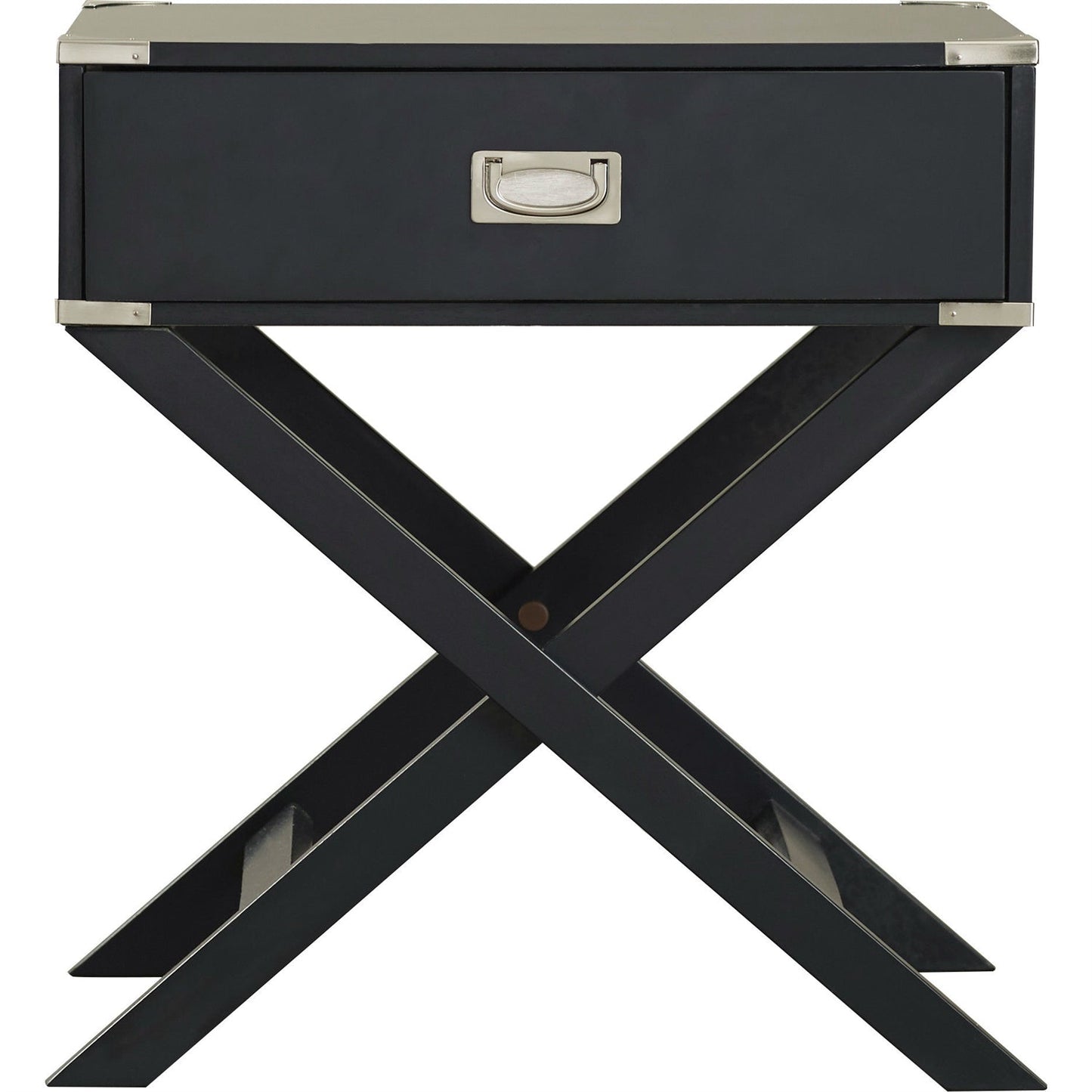 Dark Grey Black 1-Drawer End Table Nightstand with Modern Classic X Style Legs