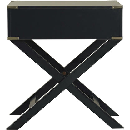 Dark Grey Black 1-Drawer End Table Nightstand with Modern Classic X Style Legs