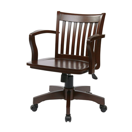 Espresso Wood Bankers Chair with Wooden Arms and Seat