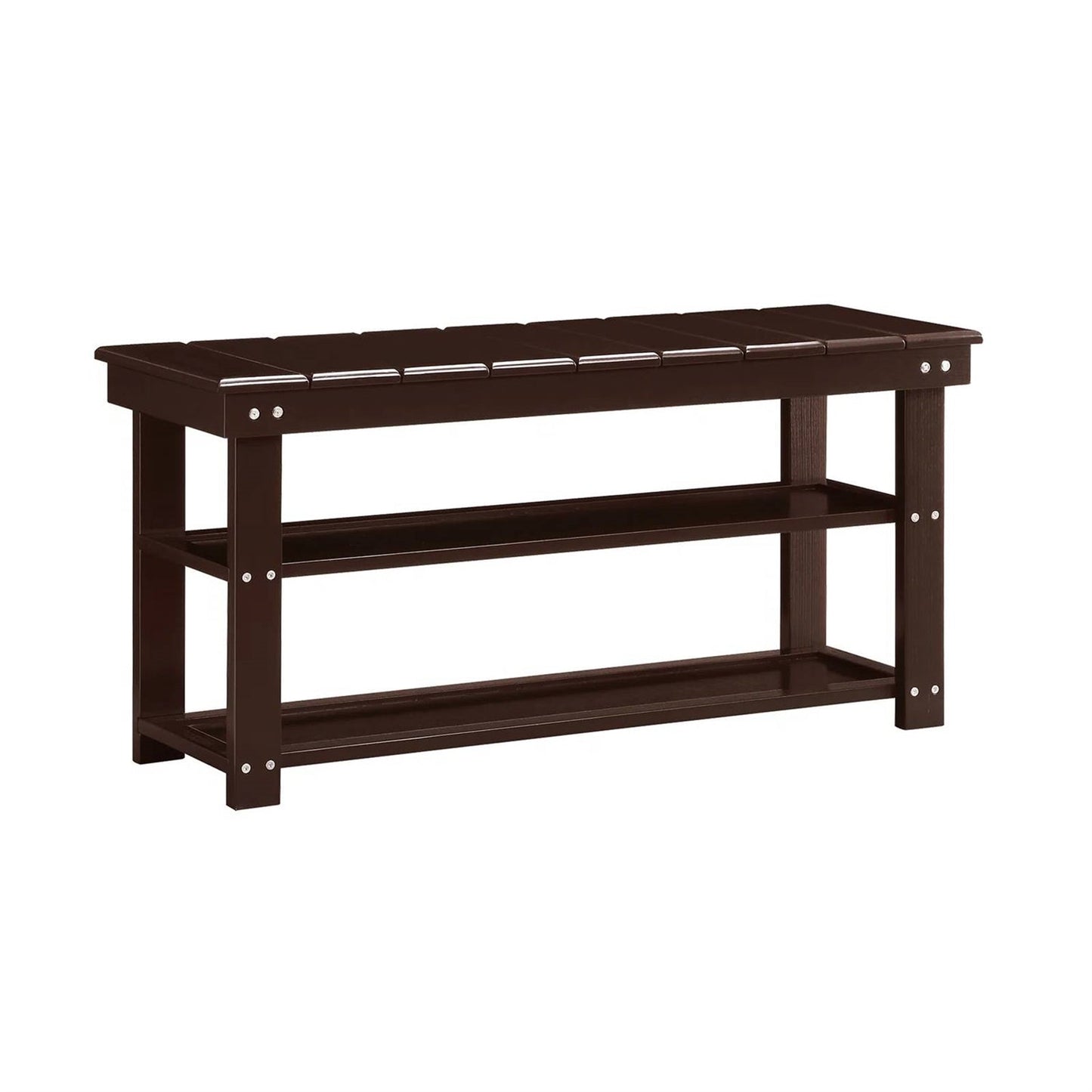 Espresso Brown Wood 2-Shelf Shoe Rack Storage Bench For Entryway or Closet