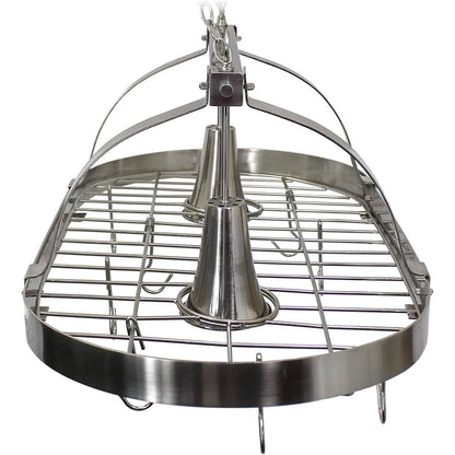 Rustic 2-Light 10 Hook Ceiling Mounted Hanging Pot Rack in Brushed Nickle