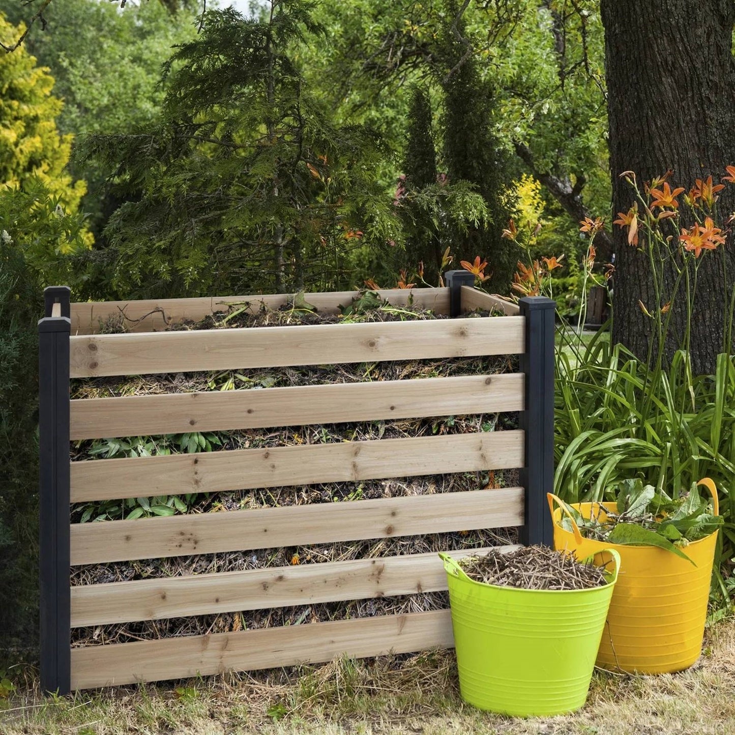 120 Gallon Outdoor Cedar Wooden Compost Bin in Natural Black Wood Finish