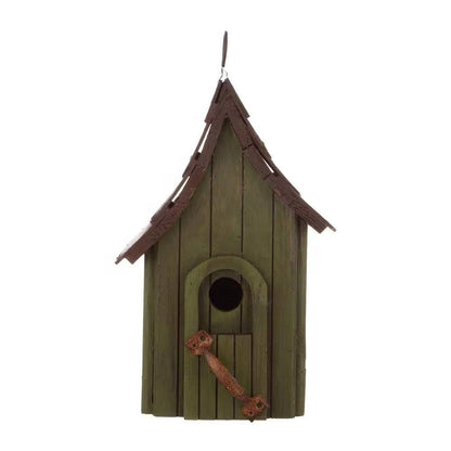 Dark Green Wood Hanging Bird House for Outdoor Garden Deck Patio Tree