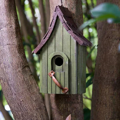 Dark Green Wood Hanging Bird House for Outdoor Garden Deck Patio Tree