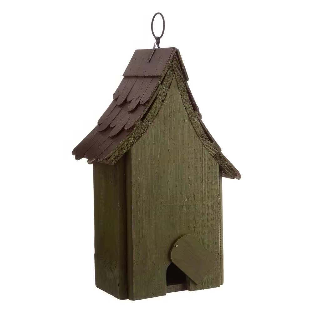 Dark Green Wood Hanging Bird House for Outdoor Garden Deck Patio Tree