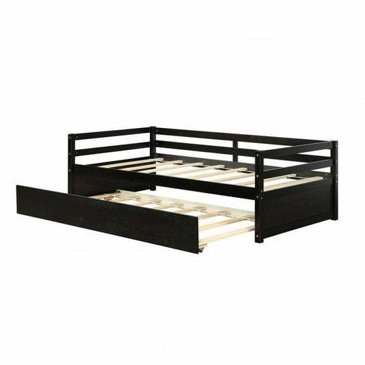 Twin/Twin Dorm Style Trundle Daybed Platform Bed Frame in Espresso