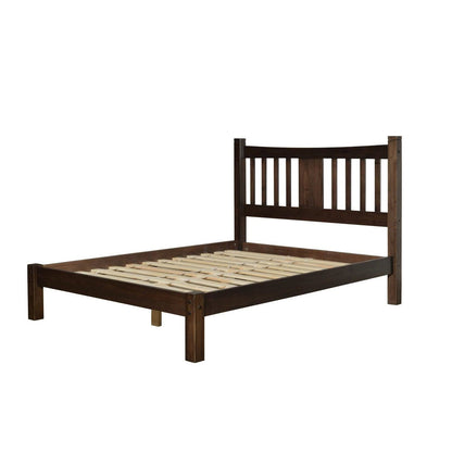 Queen Size Farmhouse Style Solid Wood Platform Bed with Headboard in Espresso