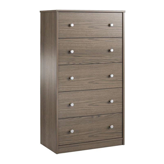 Modern 5-Drawer Bedroom Chest in Rustic Grey Brown Wood Finish