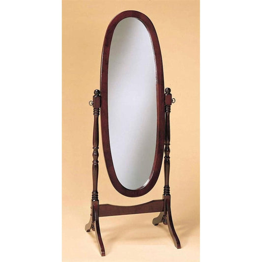 Cherry Finish Oval Cheval Mirror Full Length Solid Wood Floor Mirror