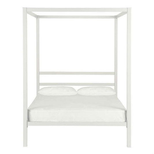 Full size Modern White Metal Canopy Bed Frame