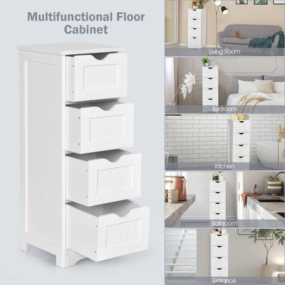 Modern Farmhouse 4-Drawer Bathroom Linen Floor Cabinet in White Wood Finish