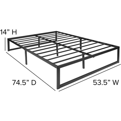 Full Size 14 Inch High Heavy Duty Black Metal Platform Bed Frame