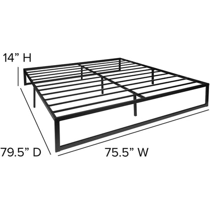 King Size 14 Inch Black Metal Steel Slat Platform Bed