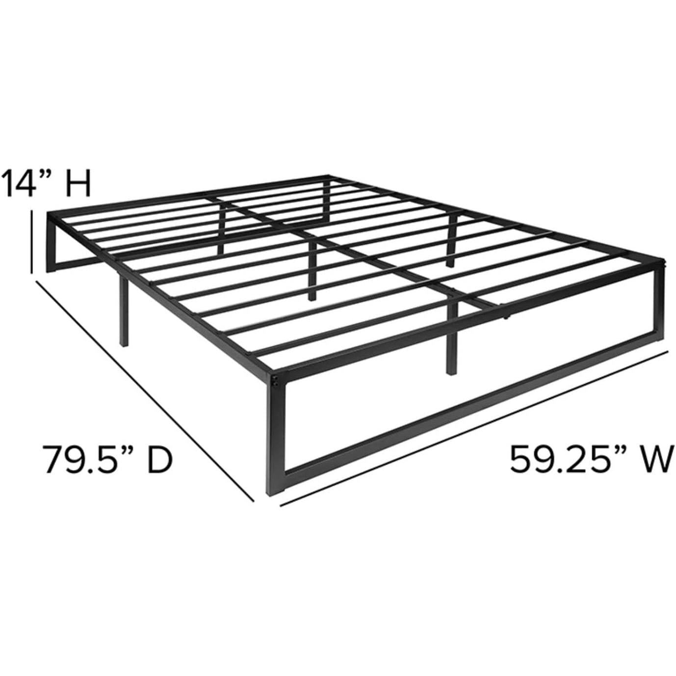 Queen Size 14 Inch High Heavy Duty Black Metal Platform Bed Frame