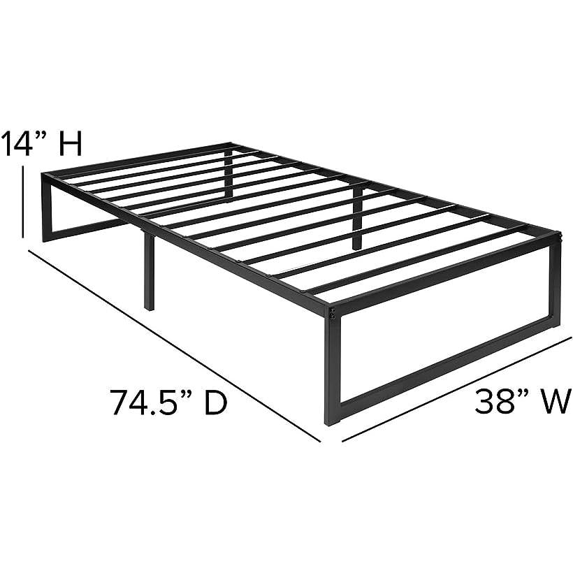 Twin Size 14 Inch Black Metal Steel Slat Platform Bed