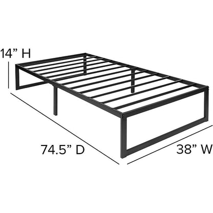 Twin Size 14 Inch Black Metal Steel Slat Platform Bed