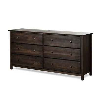 Farmhouse Solid Pine Wood 6 Drawer Dresser in Espresso Finish