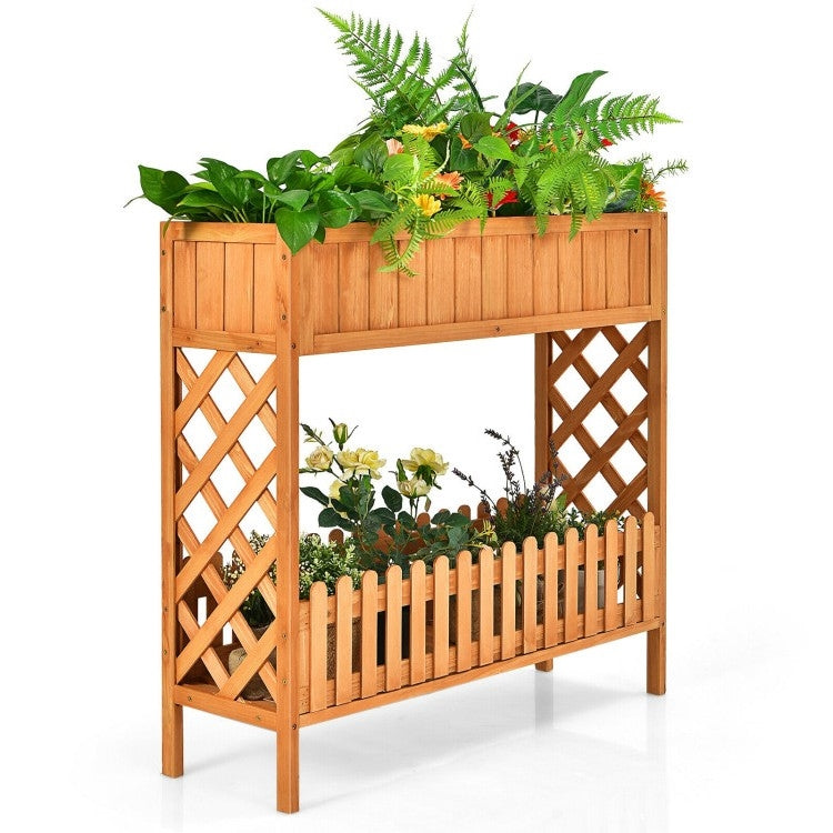 2 Tier Raised Garden Bed Elevated Fir Wood Planter Box