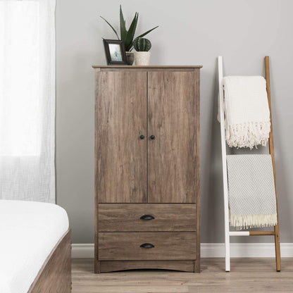 FarmHome Rustic 2 Drawer Bedroom Storage Armoire Grey Oak