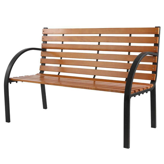 Black Metal Frame Outdoor Wood Slat Garden Bench with Curved Armrests