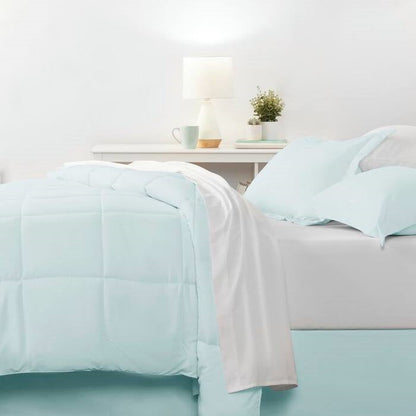 Full Size Microfiber 6-Piece Reversible Bed-in-a-Bag Comforter Set in Aqua Blue