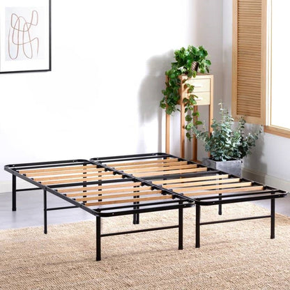 Full size Metal Bed Frame with Bamboo Wood Slats