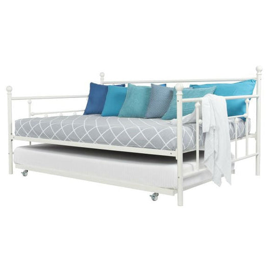 Full size White Metal Daybed with Twin Roll-out Trundle Bed