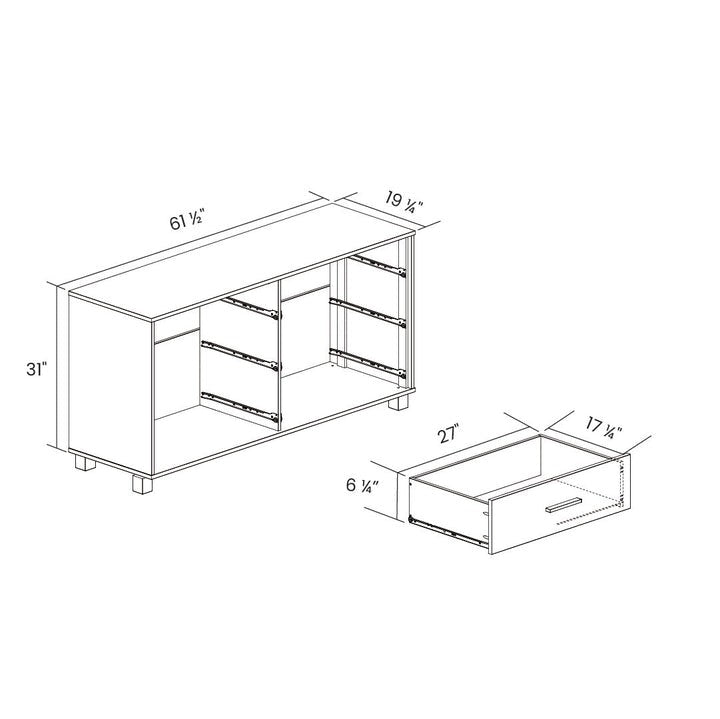 Modern Farmhouse Solid Wood 6 Drawer Double Dresser in Rustic Pine Finish