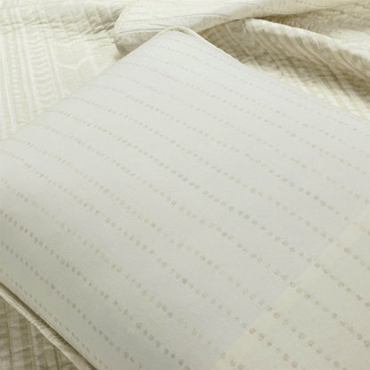 Full/Queen Scandinavian Chevron Ivory Beige Reversible Cotton Quilt Set