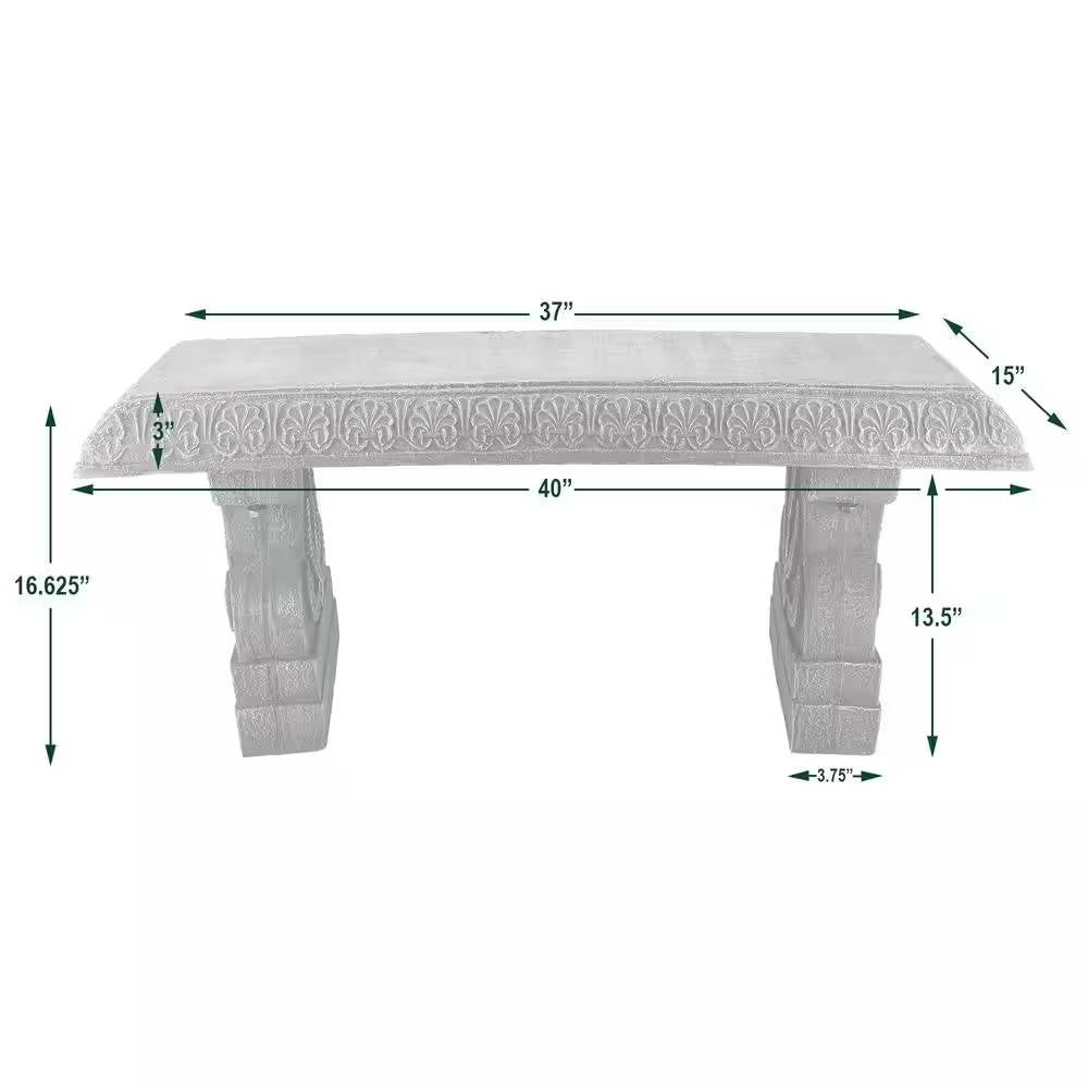 Black Fiber-Clay Resin Outdoor Garden Bench in Stone Finish