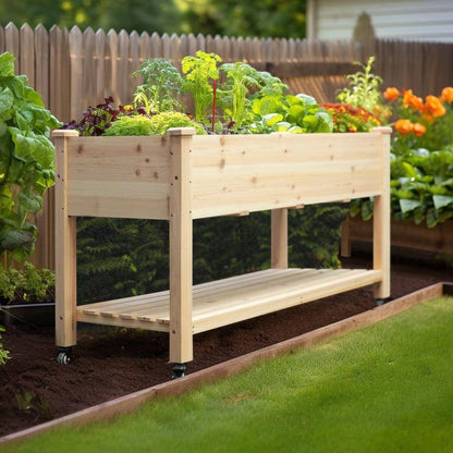 Outdoor Wood Raised Garden Bed Planter Box Cart on Wheels 46-inch x 22-inch