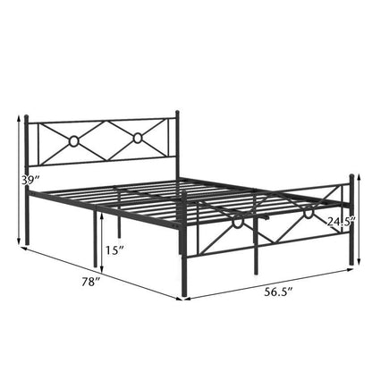 Full Size Modern Black Metal Platform Bed Frame with Headboard and Footboard