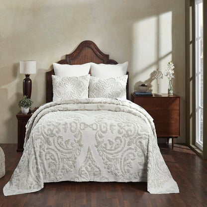 Full Size 100-Percent Cotton Chenille 3-Piece Coverlet Bedspread Set in Ivory