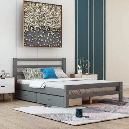 Full size Gray Low Profile 2 Drawer Storage Platform Bed