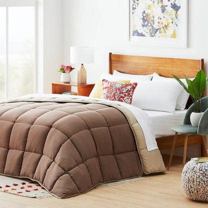 Full All Seasons Beige/Brown Reversible Polyester Down Alternative Comforter