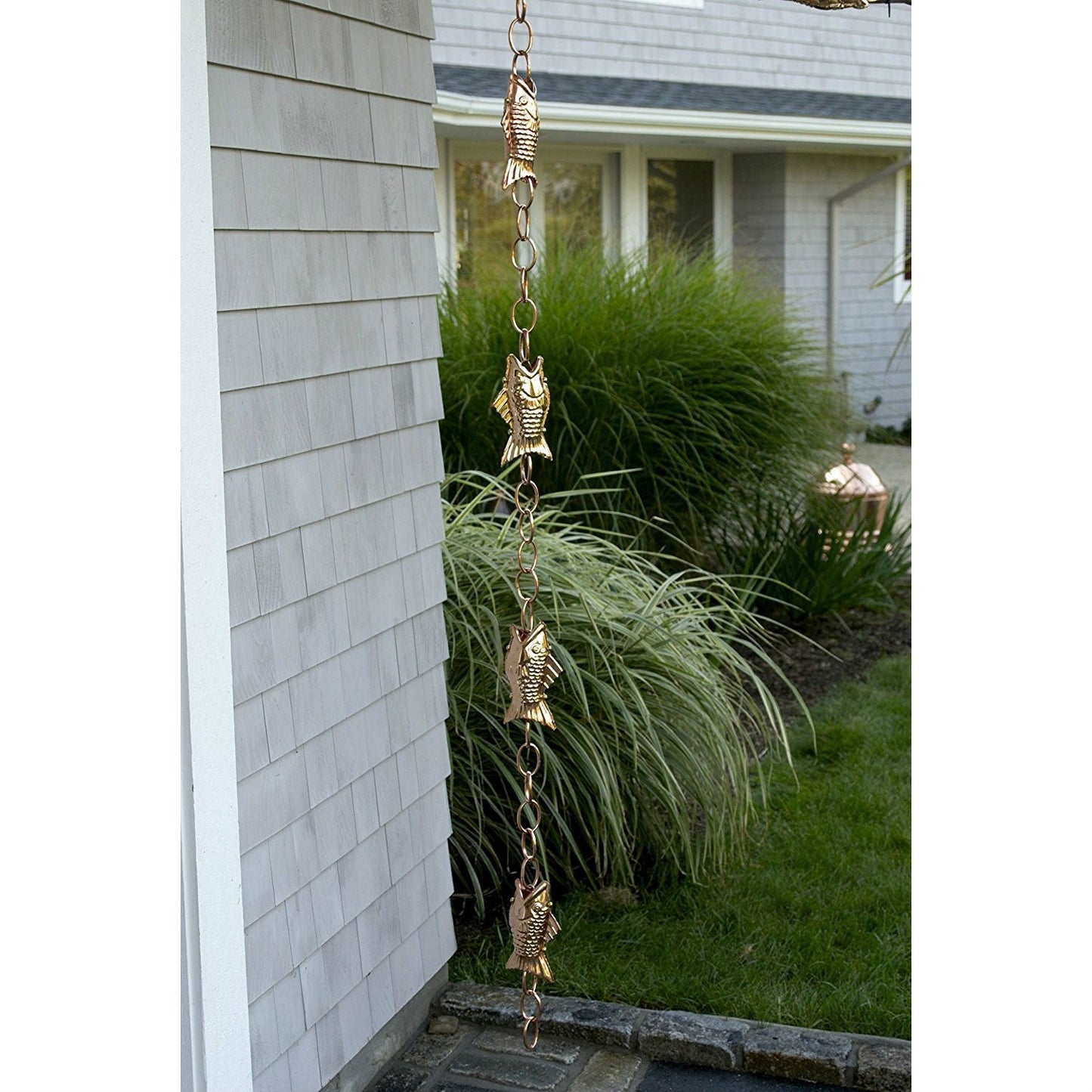 Pure Polished Copper 8.5 Foot Rain Chain with 4 Fish