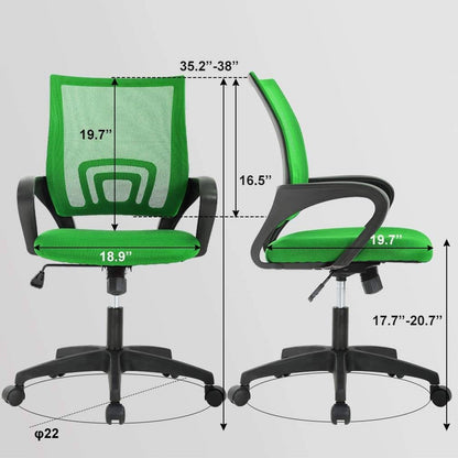 Green Modern Mid-Back Ergonomic Mesh Office Desk Chair with Armrest on Wheels