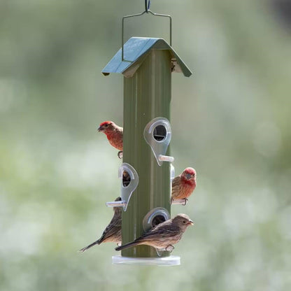 Outdoor Patio Garden 6-Perch Olive Green Metal Tube Bird Feeder