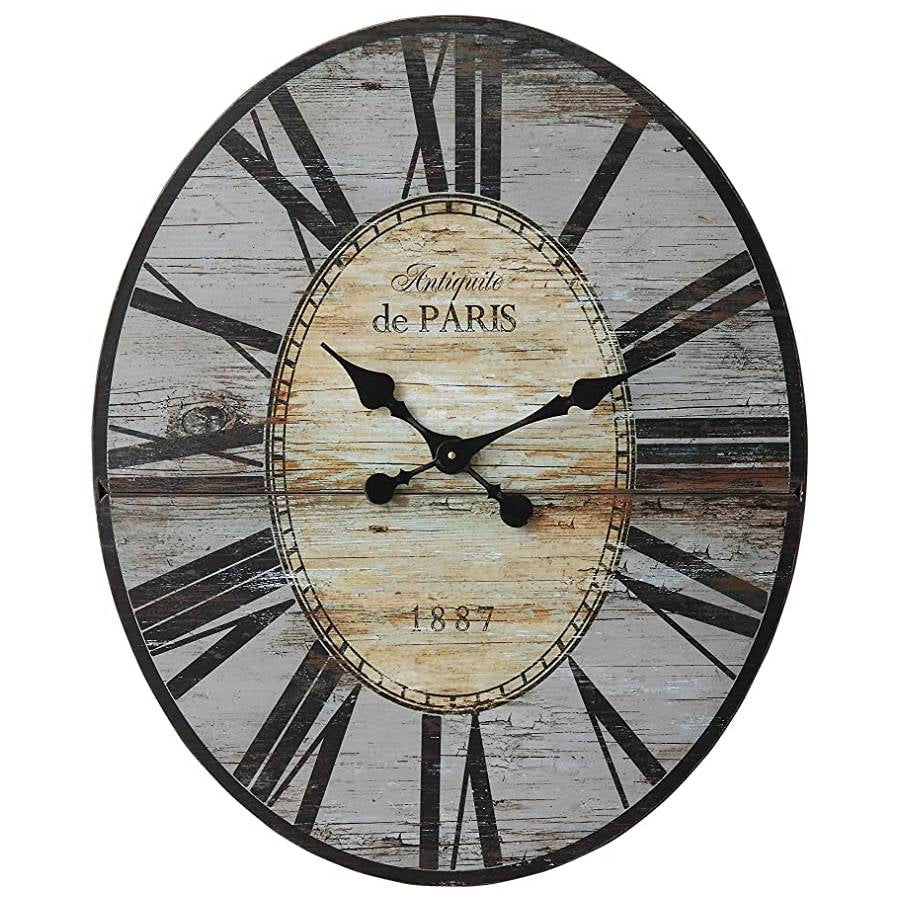 Gray Oversized Distressed Paris Wood Wall Clock