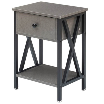 Set of 2 - 1 Drawer Nightstand in Grey and Black Wood Finish