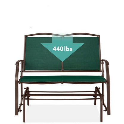 2 Seat Mesh Patio Loveseat Swing Glider Rocker with Armrests in Hunter Green