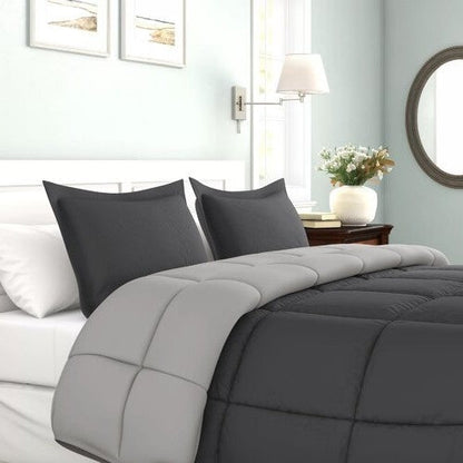 Full/Queen Traditional Microfiber Reversible 3 Piece Comforter Set in Grey