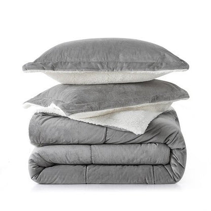 King Plush Microfiber Reversible Comforter Set in Grey