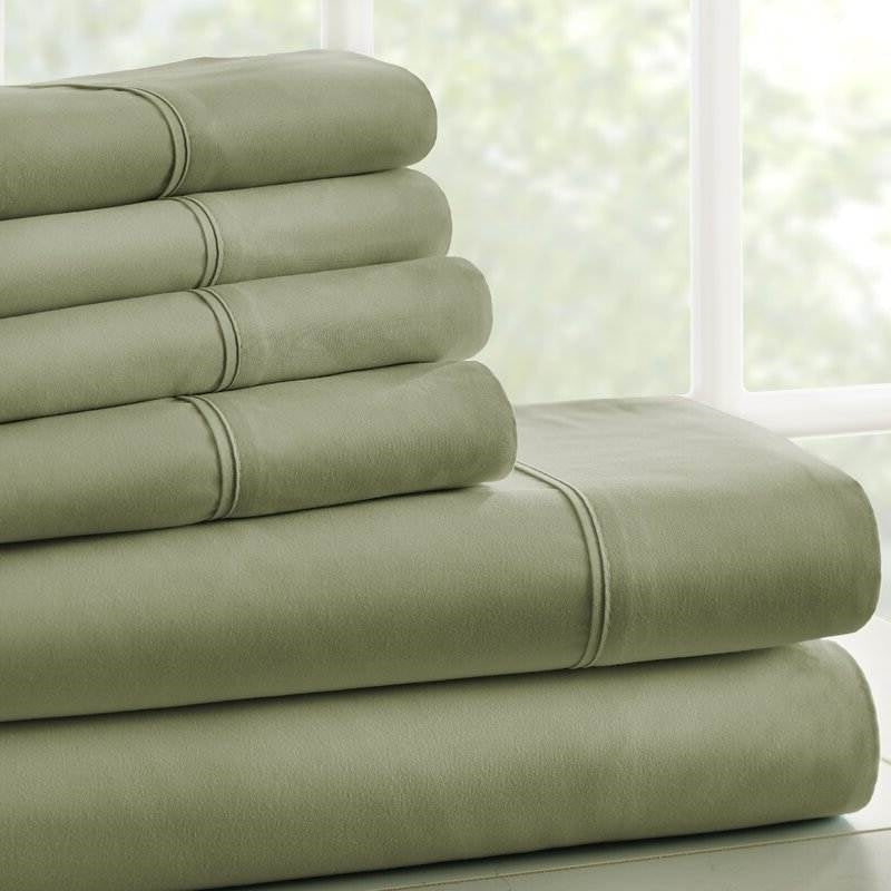 King Size Sage 6 PCS Soft Wrinkle Resistant Microfiber Polyester Sheet Set