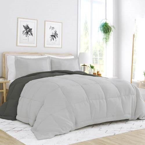 King/Cal King 3-Piece Microfiber Reversible Comforter Set in Grey / Light Grey