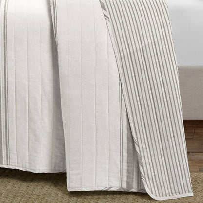 King Size Grey White 3 Piece Stripe Reversible Cotton Quilt Set