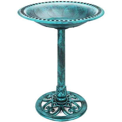 Outdoor Polyresin Bird Bath in Rustic Aged Green Copper Bronze Finish