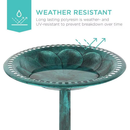 Outdoor Polyresin Bird Bath in Rustic Aged Green Copper Bronze Finish